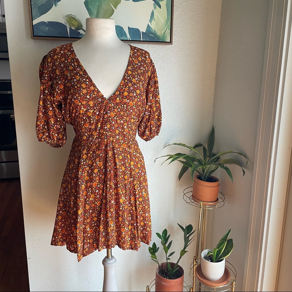 Faithfull The Brand Ilia Mini Dress in Chocolate Nicasia Floral